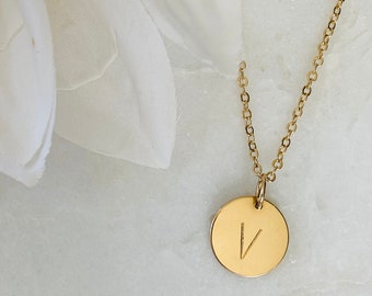 Gold Filled Initial Necklace: Personalized Circle Pendant, Minimalist Stacking Jewelry