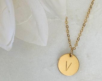 Gold Filled Initial Necklace Pendant- Circle Charm Necklace, Minimalist Jewelry- Silver Initial Necklace- Gift for Her- Stacking Necklace