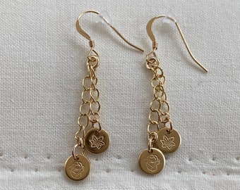 14k Gold Filled Floral Chain Earrings: Dainty Lever-back Dangle Earrings