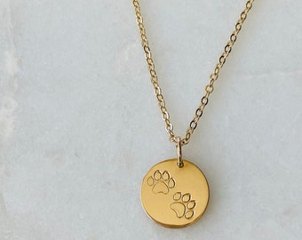 Gold Paw Print Necklace: Hand Stamped Sterling Silver Dog Mom Jewelry