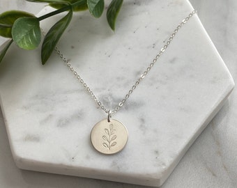 Handmade Sterling Silver Floral Disc Necklace: Minimalist Gift
