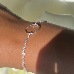 Silver double strand hammered open circle bracelet- 925 Sterling Silver Bracelet- Open Circle Dainty Bracelet-