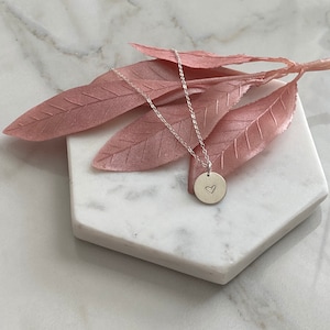 Sterling Silver Heart Necklace: Hand Stamped Disc Pendant