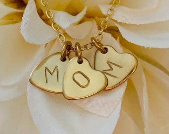 Gold Mom Necklace: 14k Gold-Filled Heart Charm, Hand Stamped