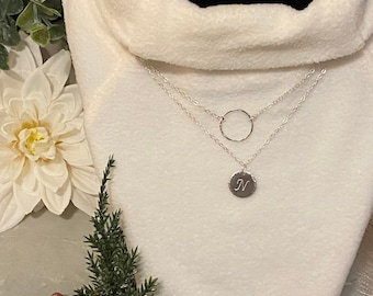 Hammered Sterling Silver Initial Necklace: Personalized Letter Pendant