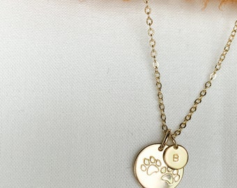 Paw Print Initial Necklace: Sterling Silver Pet Jewelry
