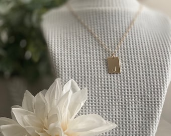 Personalized Initial Rectangle Necklace: 14K Gold Filled or Sterling Silver