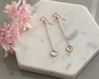 14k Gold Filled Initial Dangle Earrings: Personalized Letter Charm