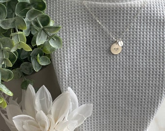 Sterling Silver Initial Necklace: Hand Stamped Heart Charm