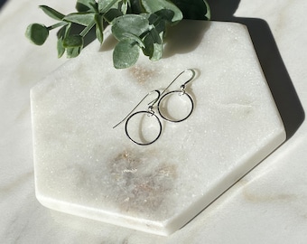 Hammered Sterling Silver Open Circle Earrings: Minimalist Dangle Jewelry