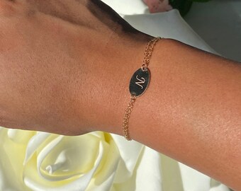 14k Gold Filled Initial Bracelet: Double Strand Oval Charm
