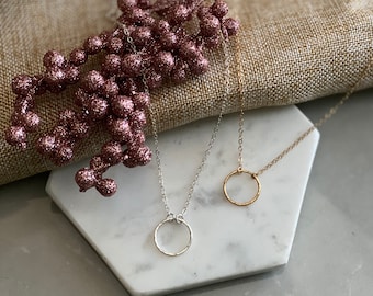 Hammered Open Circle Necklace: Sterling Silver or Gold Filled