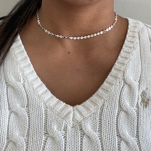 Dainty Silver Choker- 925 Sterling Silver Choker Necklace- Choker Necklace for Women- Sequin Necklace- Small disc Necklace- Sequin Choker