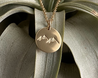 Gold Mountain Necklace: Hand Stamped 14k Gold Filled Pendant