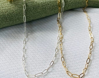 Dainty Paperclip Chain Necklace: Sterling Silver or Gold Filled