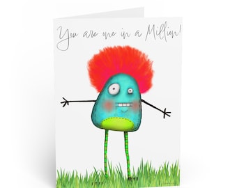Whimsical Monster Greeting Card | Hand-Drawn Birthday Card, Encouragement (Blank Inside)