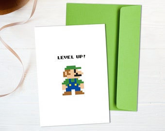 Super Mario Bros. Luigi | Geburtstagskarte | Level Up | Postkarte | Einladung | Geschenk