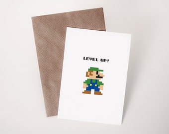 Super Mario Bros. Luigi | Geburtstagskarte | Level Up | Postkarte | Einladung | Geschenk