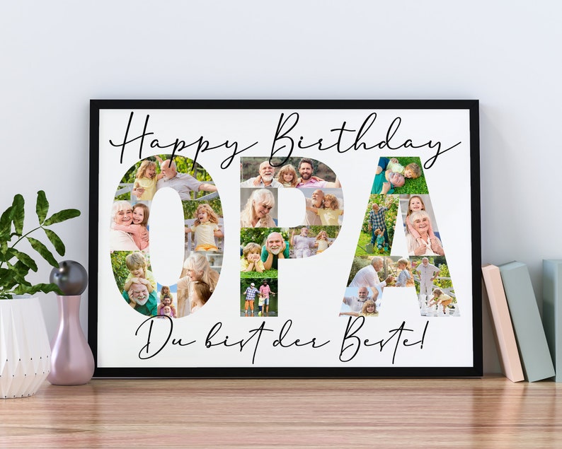 Geschenk für Opa Geburtstag Fotocollage Alles Gute Happy Birthday Poster individuell personalisiert image 1