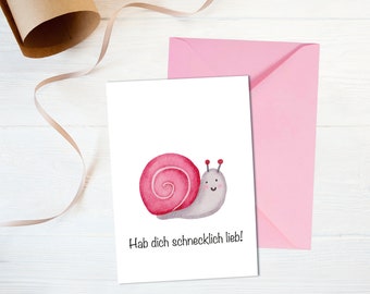 Hab dich schnecklich lieb! | Karte zum Valentinstag | Vintage | Kraftpapier | Geschenk für Verliebte