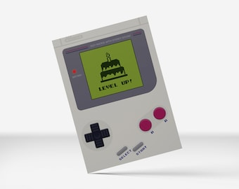 Gameboy Einladung | Nintendo Glückwunschkarte | Level Up | Retro Postkarte | Geschenk | 90er