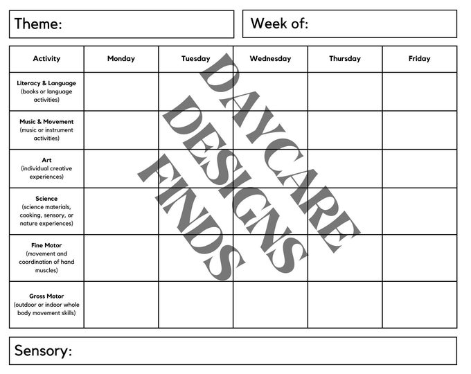 Infant weekly lesson plan black white etsy