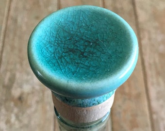 Crackle Turquoise Wine Bottle Stopper, Handmade Cork
