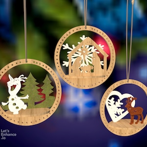 3 boules de Noël décorations d&#39;arbre modèles d&#39;art en papier suspendus boules de Noël Nouvel an 2024 téléchargement numérique SVG, DXF, CDR, Pdf, Ai