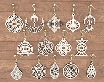 Set 14 Elegant Geometric Earrings decorative Craft Jewelry Pendants laser cut Digital Download Earring Bundle with Svg-Dxf-Pdf-Ai-Cdr