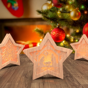 クリスマスデコレーション デジタルファイル 3つ星ランプ ナイトスターランタン デコレーション センターピース ランプシェード テーブルキャンドルホルダー SVG Dxf Pdf Cdr Ai