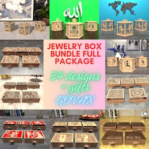 34 Mega Bundle Schmuck Box Bundle mit Schmetterling Design Laser Cut Files Digitale legante SVG/Dxf/Pdf/AI/CDR Schmuck Fall Reise Schmuck