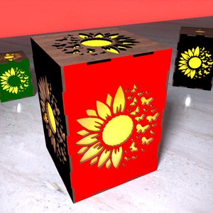 Sunflower Butterfly Candle Holder: Laser Cut Wooden Lantern (Digital Download)