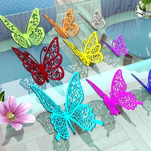 3Dバタフライ - 9個セット - SVG DXF Pdf Cdr Ai デジタルダウンロード（Glowforgeまたはレーザー用） - 物理的なアイテムではありません 1/8インチ素材のみ バタフライデコレーション