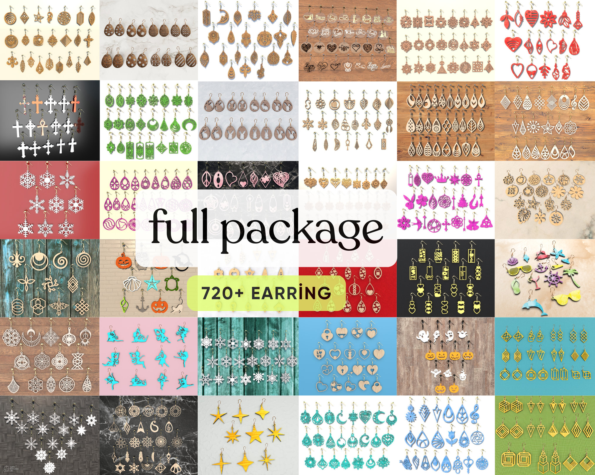 720 Earrings Bundle, Glowforge, Earring Wood, Earring SVG,Earrings set, Dxf-Pdf-Ai-Cdr,Jewelry,Laser Cut file