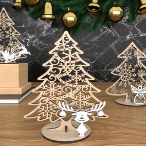 Laser Cut Christmas Tree Files: Deer, Snowman, Gifts (Digital Download)