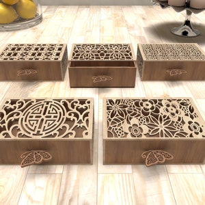 Creative Laser Cut Jewelry Box Bundle 5 Patterns Digital SVG/Dxf/Pdf/Cdr/Ai Files Elegant Box for Girls