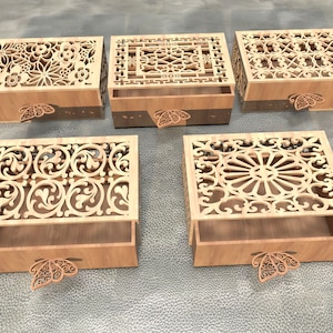 5-Pattern Jewelry Box Laser Cut Files Bundle, Digital SVG/Dxf/Pdf/Cdr/Ai