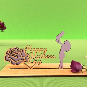Regalo para el Día de la Madre con archivos cortados con láser. Regalo para el Día de la Madre de hija e hijo. Grabado en madera personalizable. Regalo para el Día de la Madre con archivos cortados con láser.