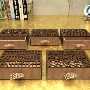 Creative Laser Cut Jewelry Box Bundle 5 Patterns Digital SVG/Dxf/Pdf/Cdr/Ai Files Elegant Box for Girls