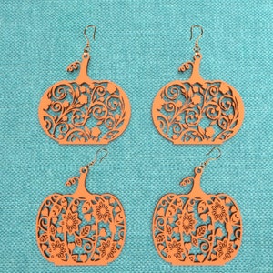 Halloween Pumpkin Wood Earrings 2 Laser Cut Files| Pumpkin Design |Glowforge Jewelry Digital Download Earring Bundle with Svg-Dxf-Pdf-Ai-Cdr
