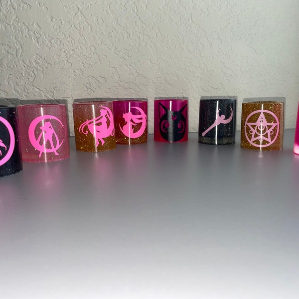 Sailor moon inspired resin shot glass containers