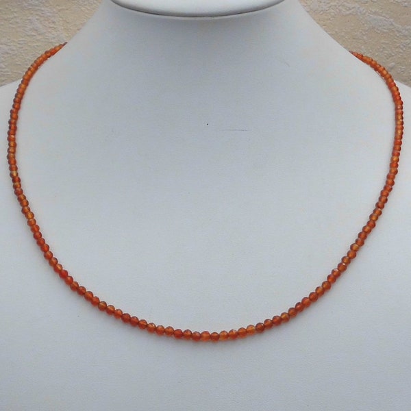 Edelsteinkette 50cm rot Achat Halskette mit 3,3mm facettierte Perlen Collier