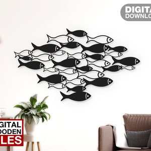 Flock of Fish Laser geschnitten svg dxf-Dateien Wandaufkleber Gravur Aufkleber Silhouette Vorlage cnc Zuschnitt Fräser digitale Vektor instand download
