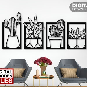 Decorazione della parete Cactus taglio laser file SVG adesivo da parete incisione decalcomania silhouette modello router di taglio CNC download digitale vettoriale istantaneo