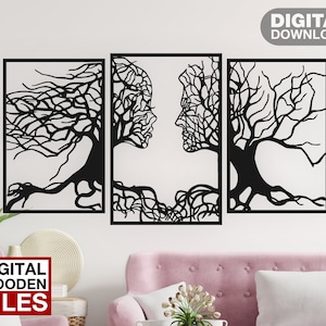 Boom paar gezicht vorm panelen Wall Decor laser gesneden svg-bestanden gravure decal silhouet sjabloon cnc router digitale vector instand downloaden