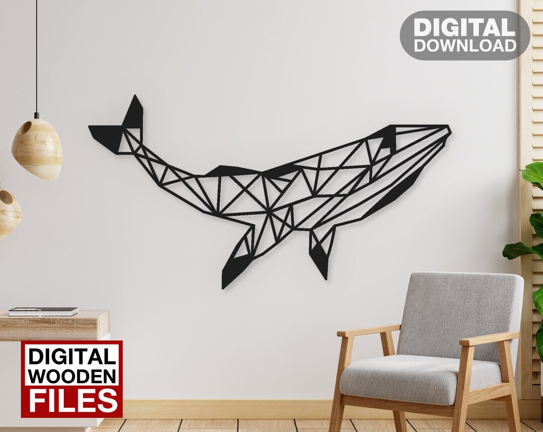 Polygonal Whale Laser Cut Svg Dxf Files Wall Sticker Engraving Decal Polygonal Whale Laser Cut Svg Dxf Files Wall Sticker Engraving Decal