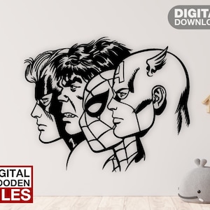 Super Heros Wand Laser geschnitten svg dxf Dateien Wandaufkleber Gravur Aufkleber Silhouette Vorlage cnc Zuschnitt Fräser digitaler Vektor instand download