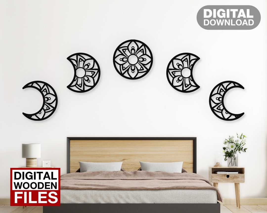 Lunation Moon Wall Art Set of 5 Laser Cut Svg Dxf Files Wall Sticker