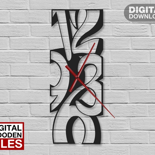 Wooden Modern Wall Clock,  Geometric Clock, Laser Cut, Home Decor, Wall art, Clock Decorative, Digital Files, Dxf, Cdr, Pdf, Svg, Ai