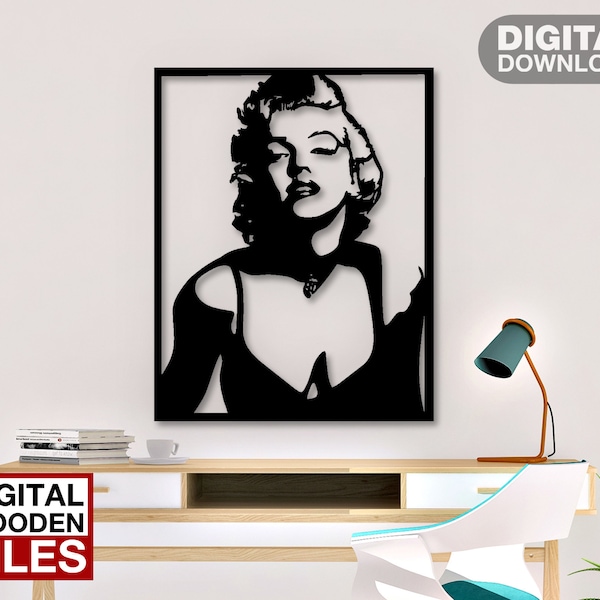 Marilyn Monroe découpé au laser svg dxf fichiers sticker mural gravure sticker silhouette modèle cnc découpe routeur numérique vecteur instand téléchargement